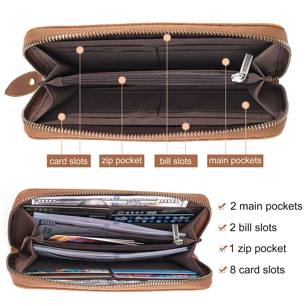 JOYIR Genuine Leather Long Wallet for Men – RFID Blocking Checkbook & Card Holder