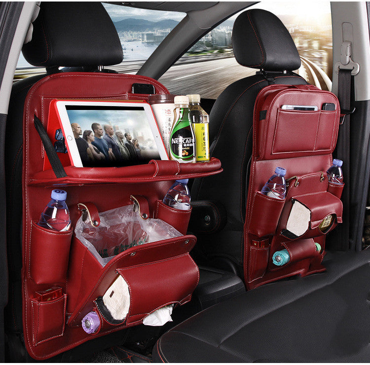 PU Leather Car Seat Back Organizer – Waterproof, Multifunction Tray & Storage Bag for Cars