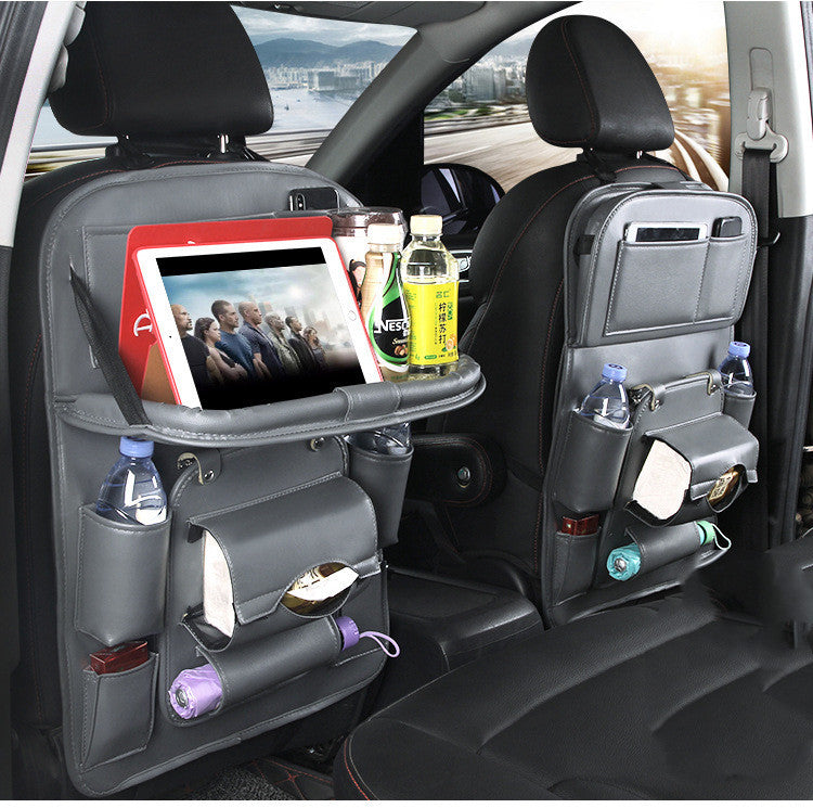 PU Leather Car Seat Back Organizer – Waterproof, Multifunction Tray & Storage Bag for Cars