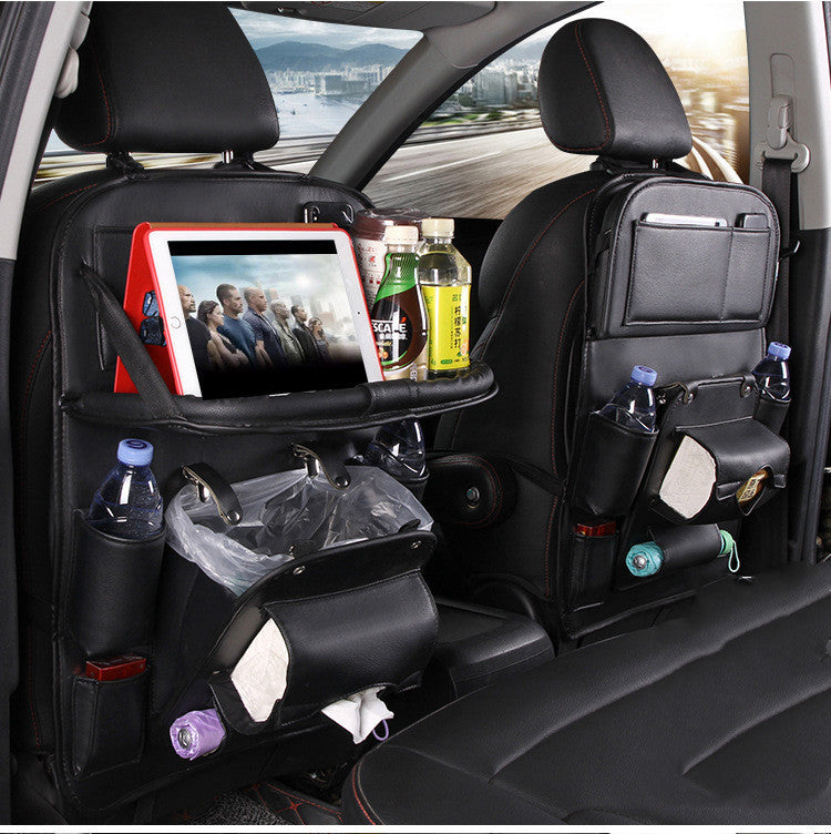 PU Leather Car Seat Back Organizer – Waterproof, Multifunction Tray & Storage Bag for Cars