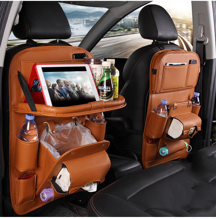 PU Leather Car Seat Back Organizer – Waterproof, Multifunction Tray & Storage Bag for Cars