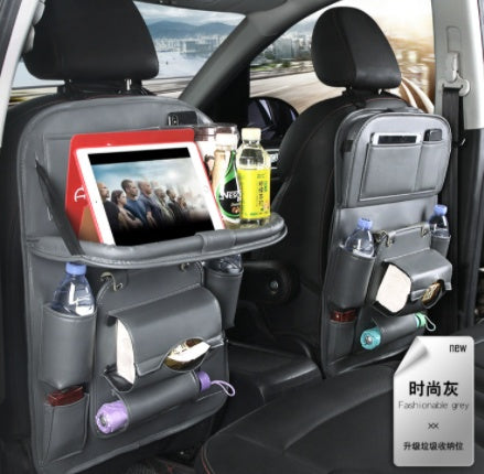 PU Leather Car Seat Back Organizer – Waterproof, Multifunction Tray & Storage Bag for Cars