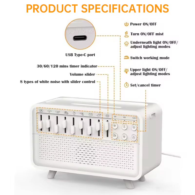 8-in-1 Adjustable White Noise Aroma Diffuser & Humidifier