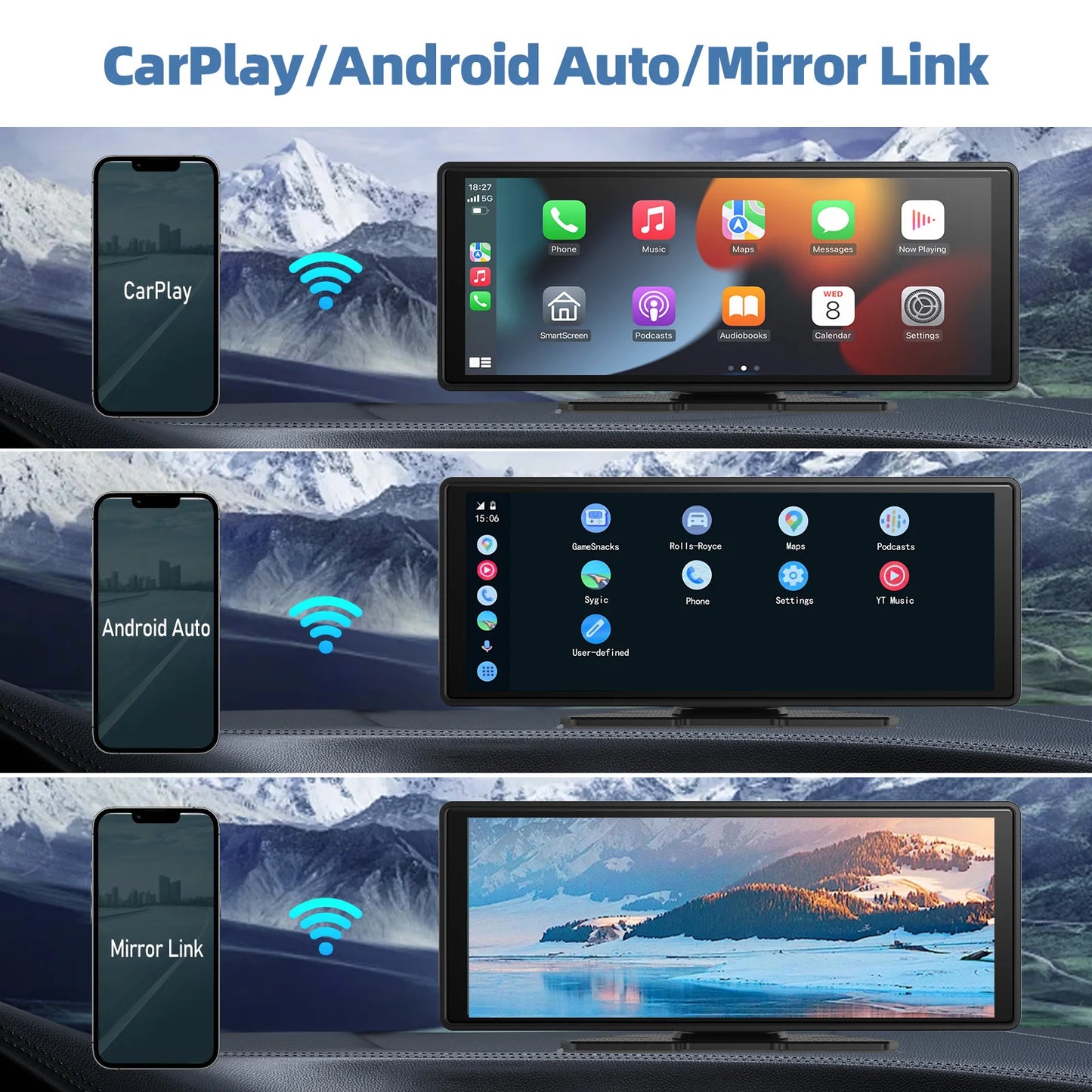 Universal Wireless CarPlay Touchscreen Display