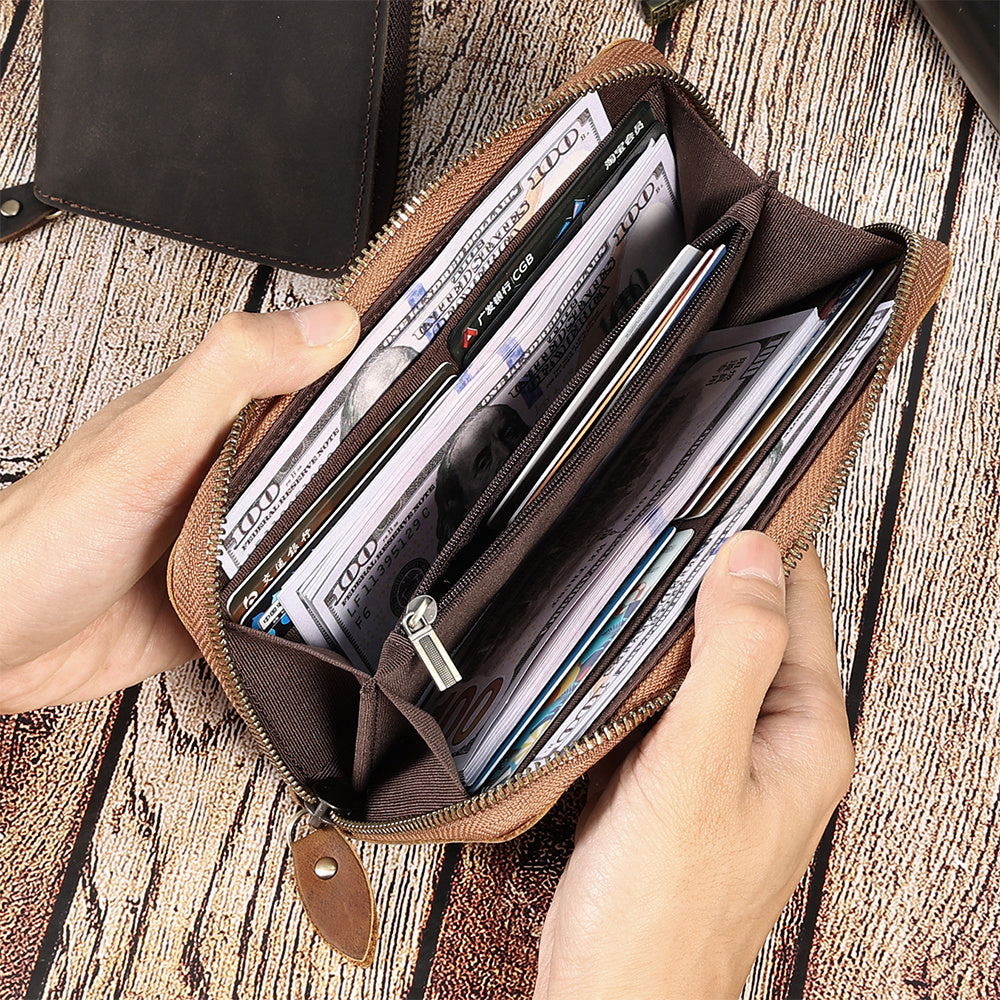 JOYIR Genuine Leather Long Wallet for Men – RFID Blocking Checkbook & Card Holder
