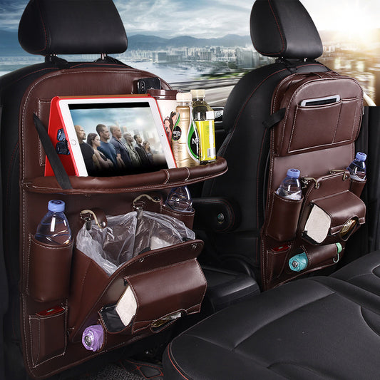 PU Leather Car Seat Back Organizer – Waterproof, Multifunction Tray & Storage Bag for Cars