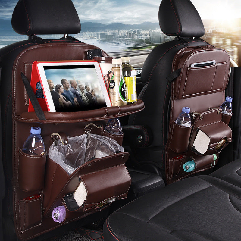 PU Leather Car Seat Back Organizer – Waterproof, Multifunction Tray & Storage Bag for Cars