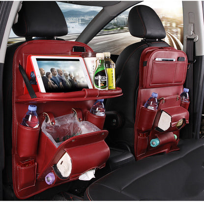 PU Leather Car Seat Back Organizer – Waterproof, Multifunction Tray & Storage Bag for Cars