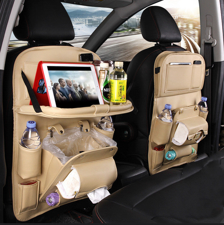 PU Leather Car Seat Back Organizer – Waterproof, Multifunction Tray & Storage Bag for Cars