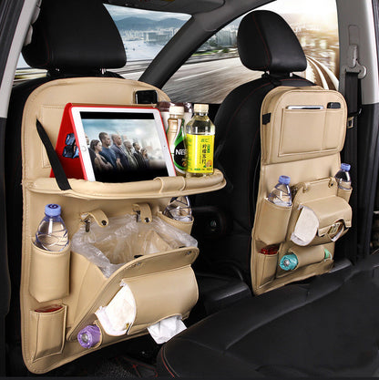 PU Leather Car Seat Back Organizer – Waterproof, Multifunction Tray & Storage Bag for Cars