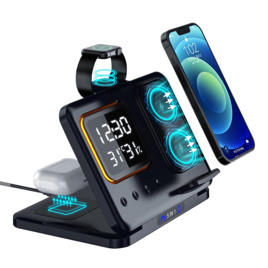 5-in-1 Magnetic Wireless Charging Station with Clock & LED Night Light