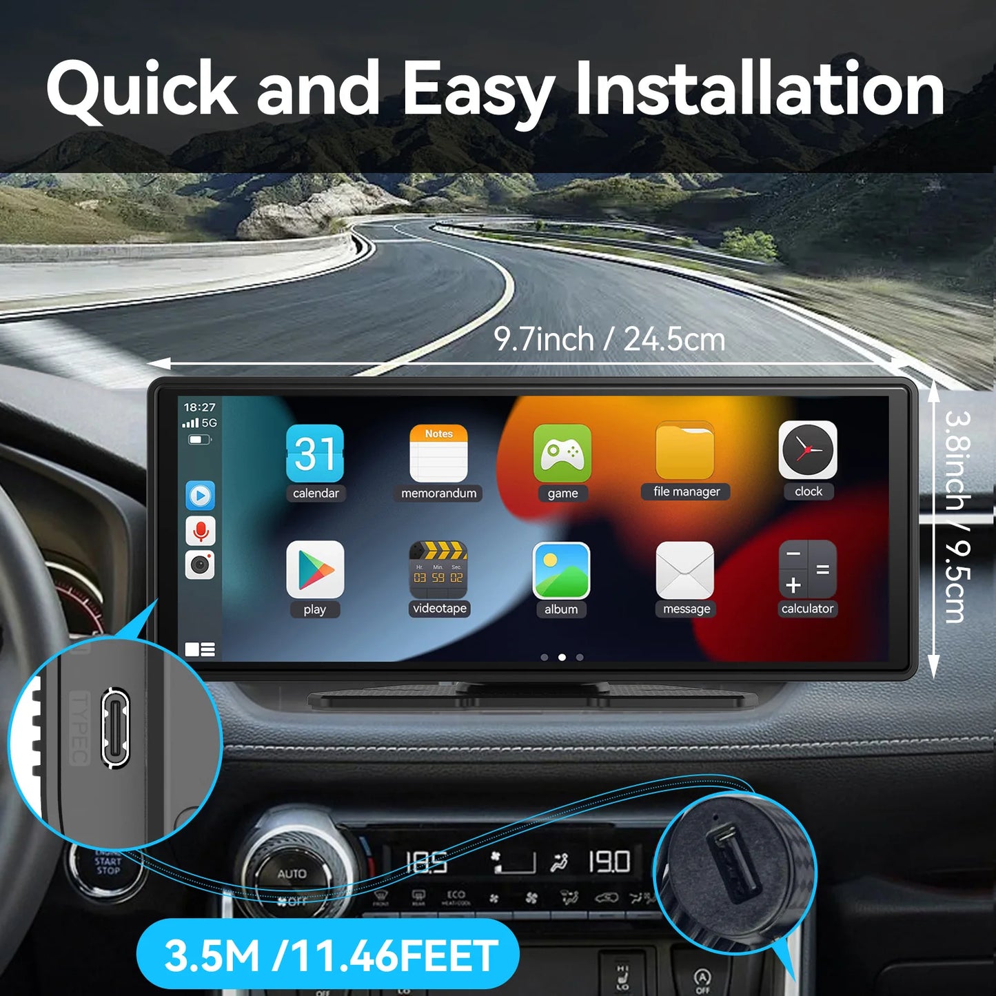 Universal Wireless CarPlay Touchscreen Display
