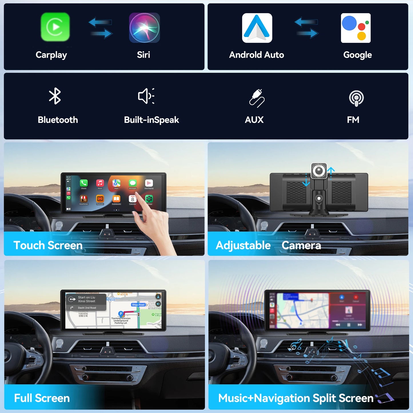 Universal Wireless CarPlay Touchscreen Display