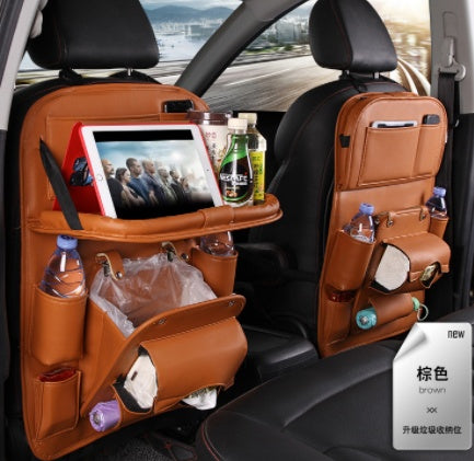 PU Leather Car Seat Back Organizer – Waterproof, Multifunction Tray & Storage Bag for Cars