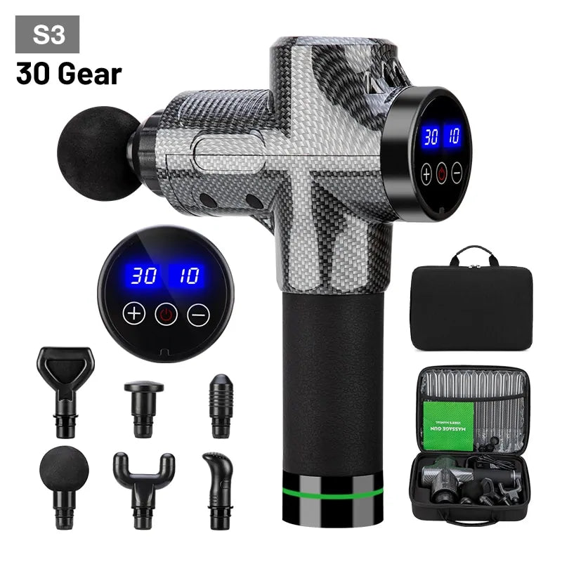 LCD Touch Screen High Frequency Massage Gun with 6 Heads and Portable Bag