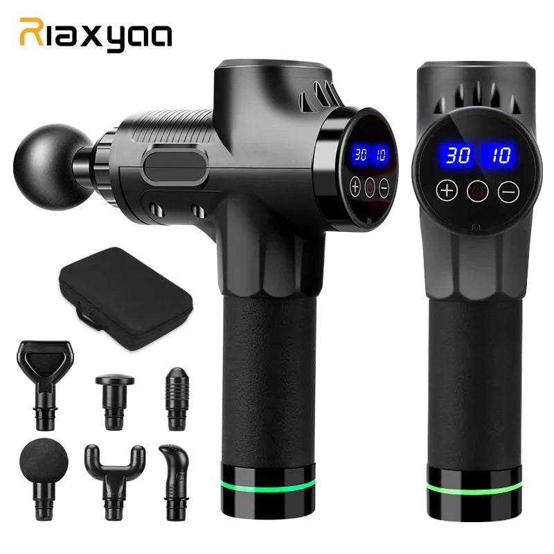 LCD Touch Screen High Frequency Massage Gun with 6 Heads and Portable Bag